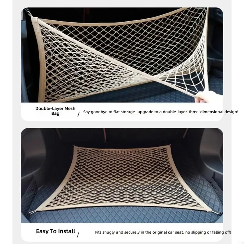  Car Trunk Cargo Net 60X40Cm, Elastic Storage Organizers Net with Four-Corner Hook for Grocery and Tool Control