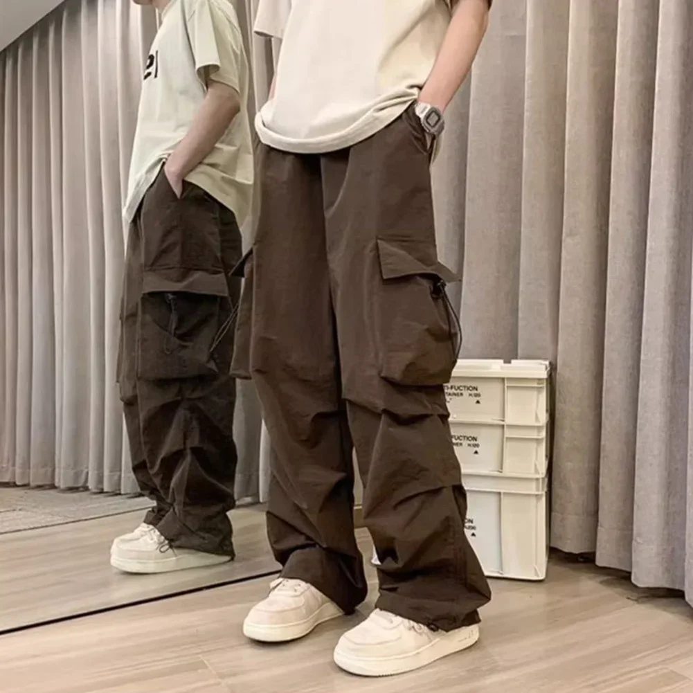 Męskie spodnie Cargo Streetwear z wieloma kieszeniami Casual Jogger Pants Szerokie nogawki Luźne spodnie