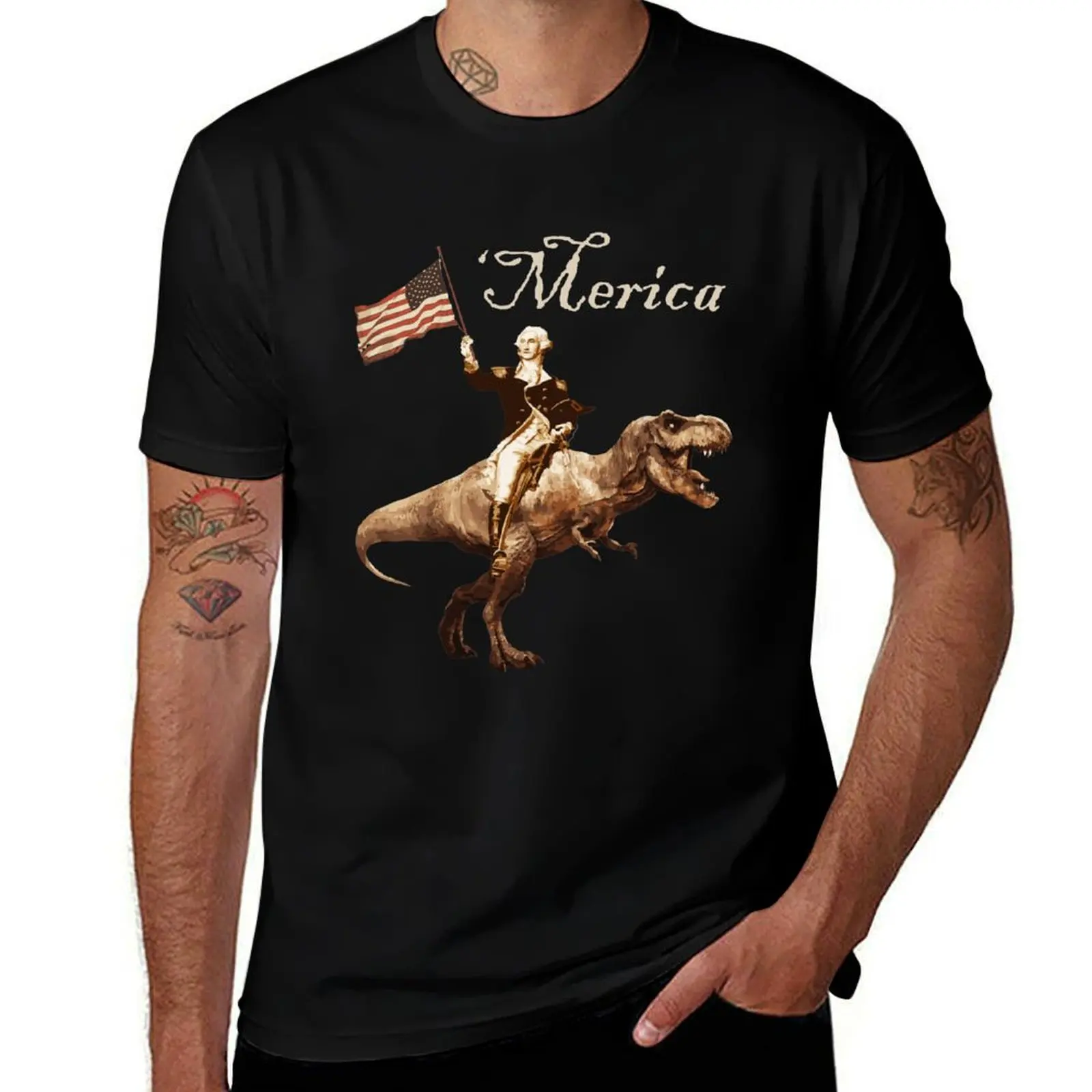 

Merica T-Rex Dinosaur T-Shirt man tshirt black cotton t-shirt plain for man package man t shirts for men T-Shirt