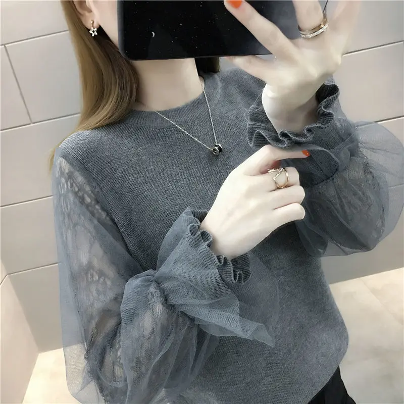 Sweet O-Neck Spliced Loose Ruffles Gauze Lace Blouse Female Clothing 2024 Spring New Casual Pullovers Lantern Sleeve Chic Shirt