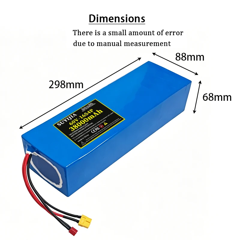 60V 38000mAh 16S4Plithium battery pack with built-in BMS protection board 67.2V-2A charger suitable for 250W-2000Wmotor vehicles
