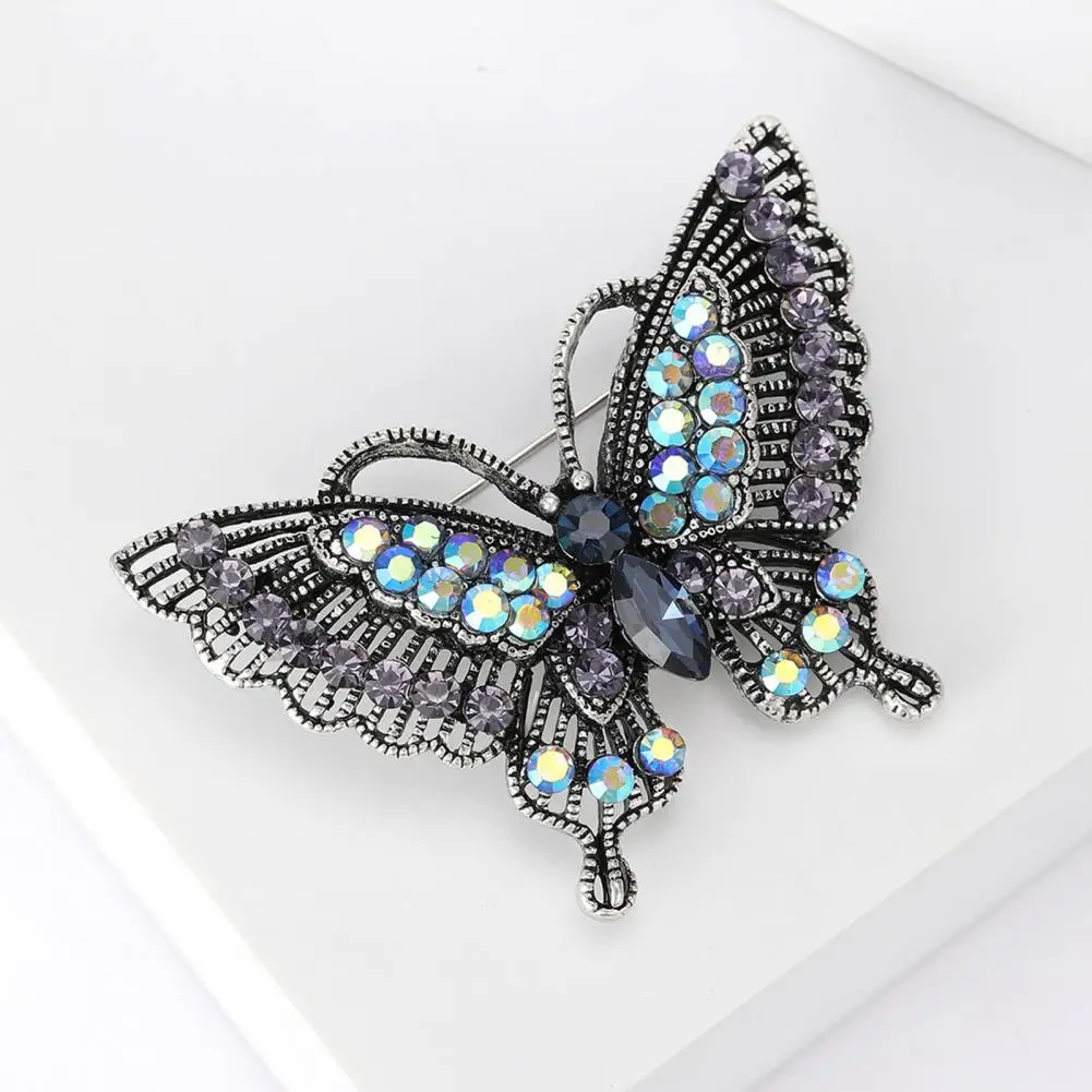 Sparkling Brooch Elegant Rhinestone Butterfly Brooch for Women Vintage Suit Coat Pin with Anti-slip Design Stylish for Prom