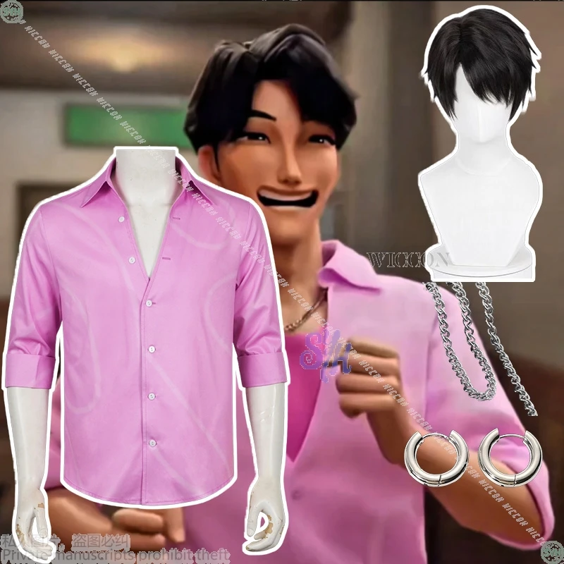 

Аниме Косплей Фильм Kpop Demon Saja Boys Jinu 코스프레 Розовая рубашка с длинными рукавами Красивый реквизит Серьги Ожерелье Хэллоуин Рождество