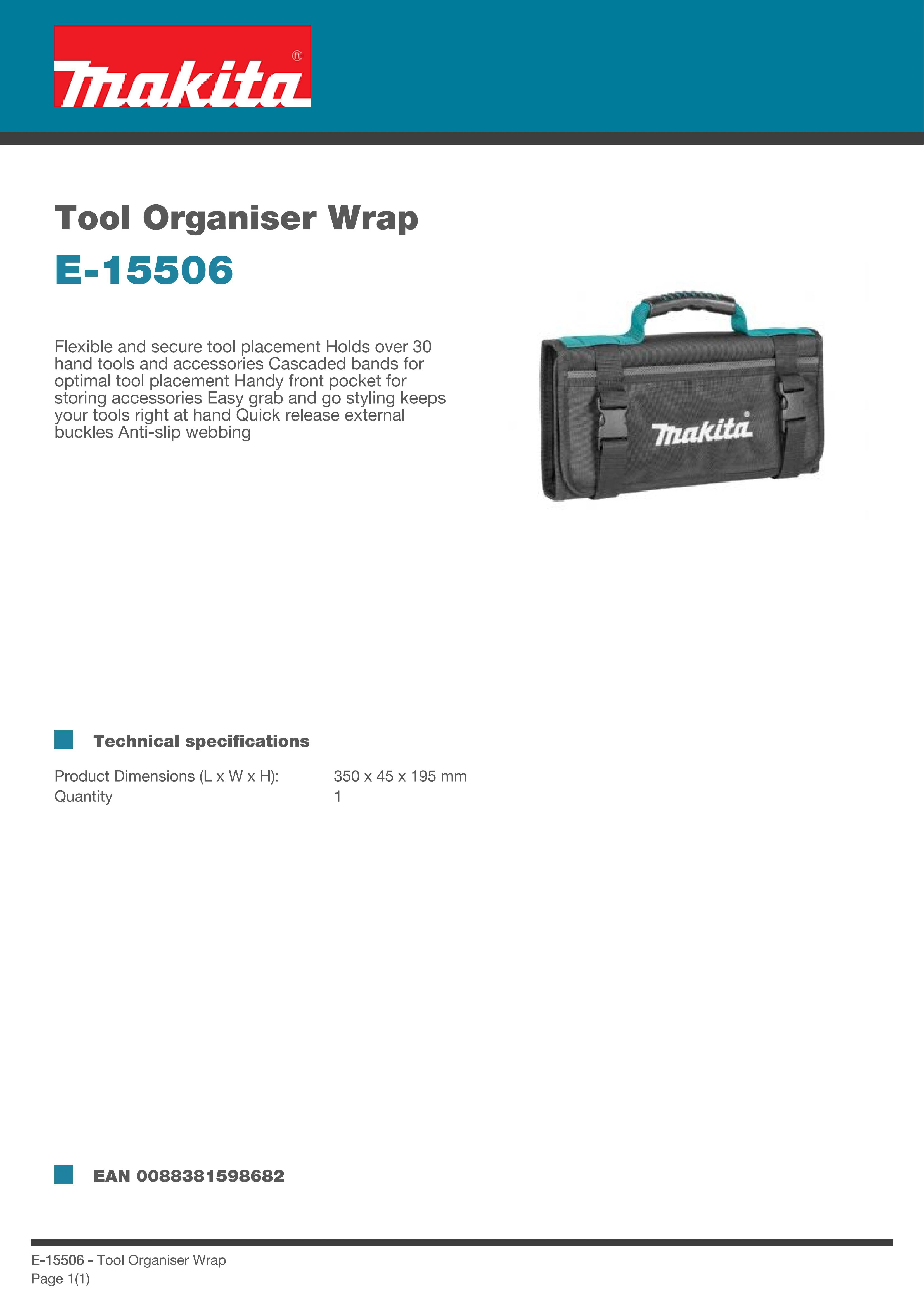 Makita E-15506 Tool Organiser Wrap Power Tool Accessories