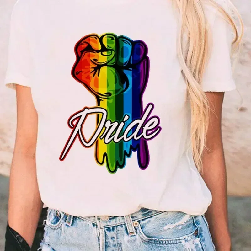 Love Is Love Rainbow Graphic  T-shirt Lesbian Pride Cartoon Fashion T-shirt Lesbian Lady T-shirt Harajuku Top Tee Female