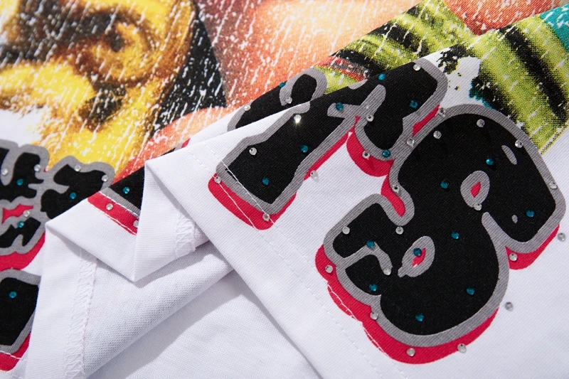 Space Skull Astronaut Grafik T-Shirt Herren Strass-Nieten-Verzierung Übergroßes Sommer Y2K Streetwear Baumwoll-Rundhals-T-Shirt – Detail 10