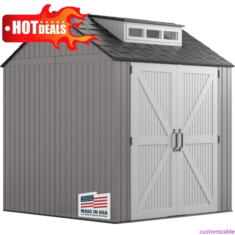 

Customizable Resin Outdoor Storage Shed With Floor (7 X 7 Ft) Weather Resistant Gray Organization For Home/Backyard/Garden Tools