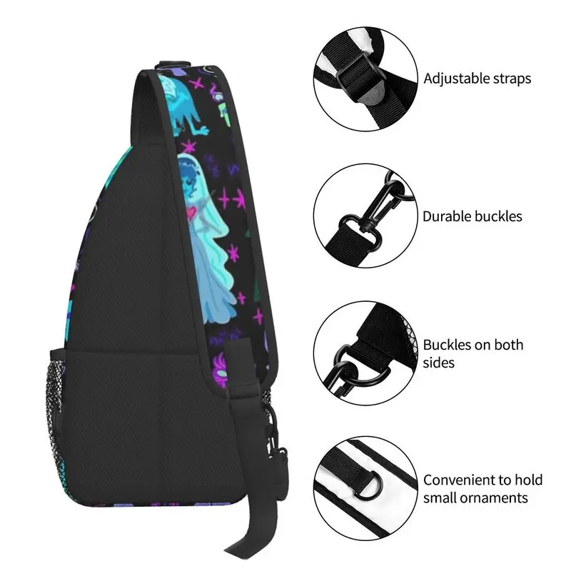 Fantasma assombrado mansão sling crossbody mochila men personalizado halloween peito bolsa de ombro para ciclismo acampamento daypack