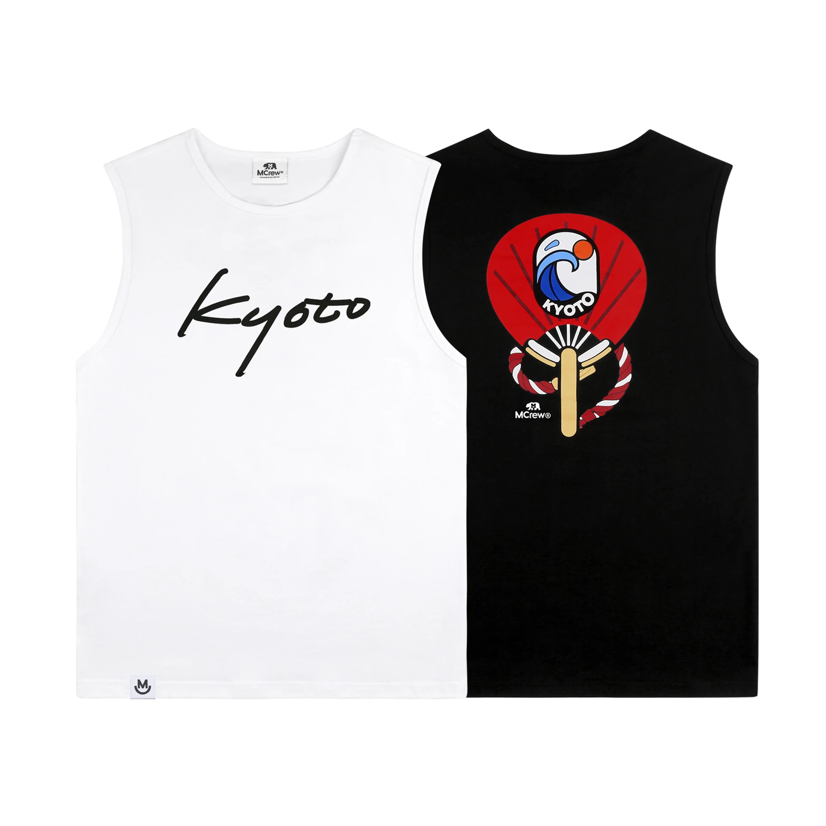 MCREW Summer New Kyoto Kimono Print Bla White Pure Cotton Sports Leisure Fitn Printed Vest ex Stand Fit Sweat Vest