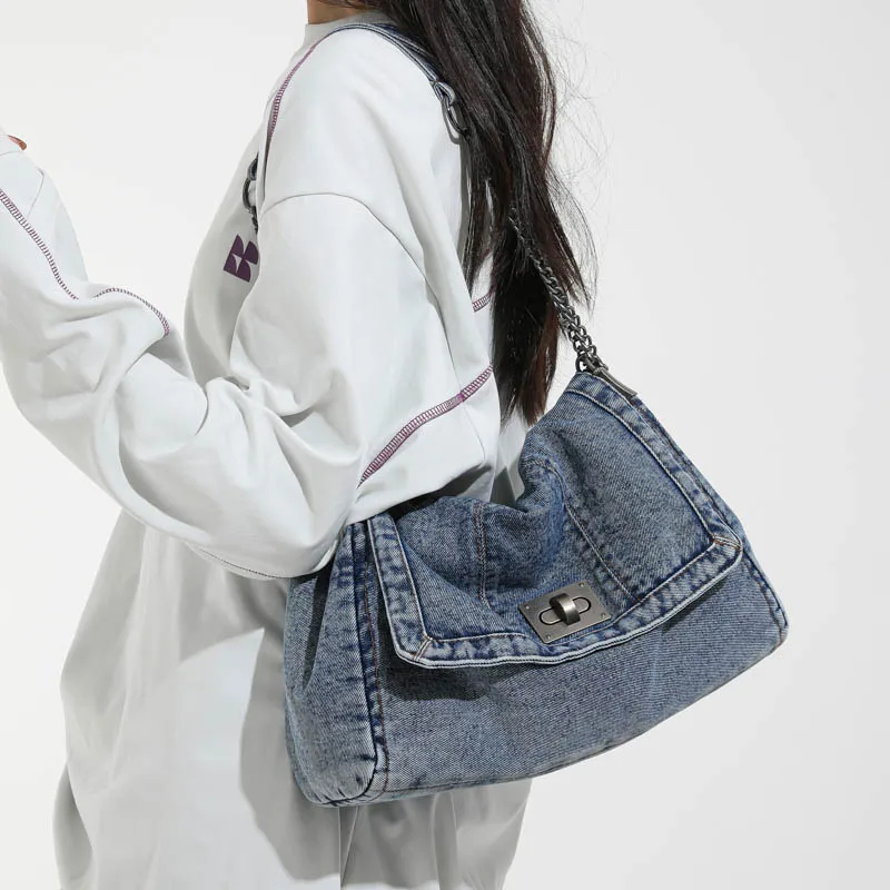 

Casual Women Denim Shoulder Bags High Quality Ladies Handbags Crossbody Bags for Women Fashion Female Zipper Big Messenger Bags