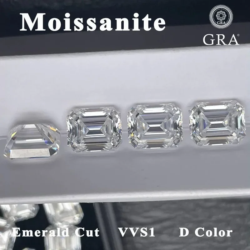Moissanite Stone Emerald Cut VVS1 D Color Gemstone  Diy Charms Jewelry Material Pass Diamond Tester with Certificate