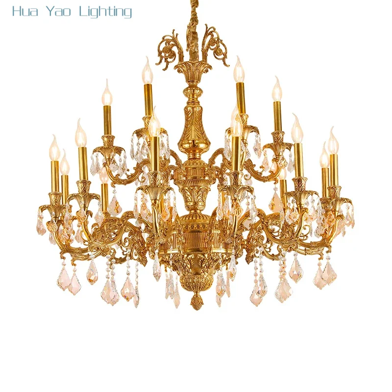 

Luxury French Style Full Copper Crystal Chandelier, Indoor Living Room Hanging Lighting, Hotel Bedroom Chandelier