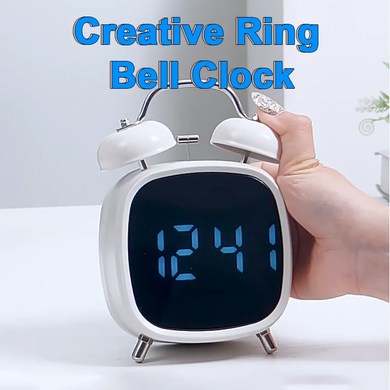 Creative Digital Alarm Clock High Volume Ring Bell Clock Snooze Function Night Mode 12/24H Children's Clock for Bedroom Decor