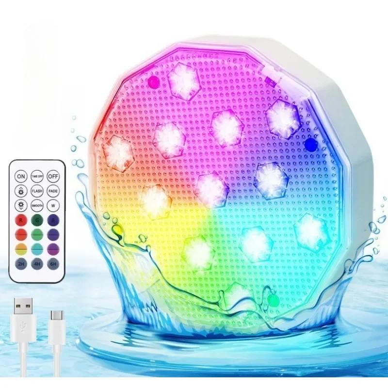 USB Wireless Charging Waterproof Pool Light LED Underwater Landscape Fish Tank Light Magnetic Remote Control Diving Light