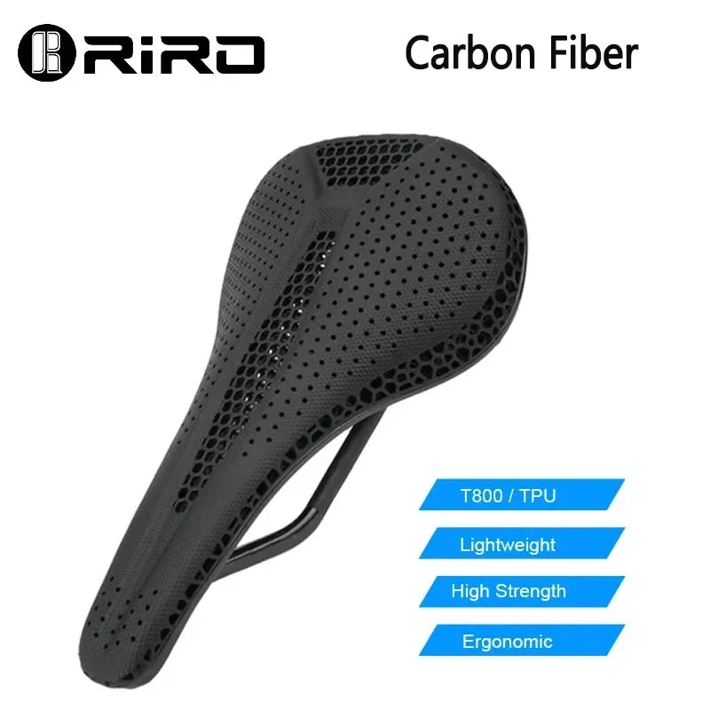 RIRO Bicycle Carbon Fiber Saddle Ultra-Light 3D Printing Highway MTB Racing Saddle Bicycle Cushion Bicycle Seat Accessories