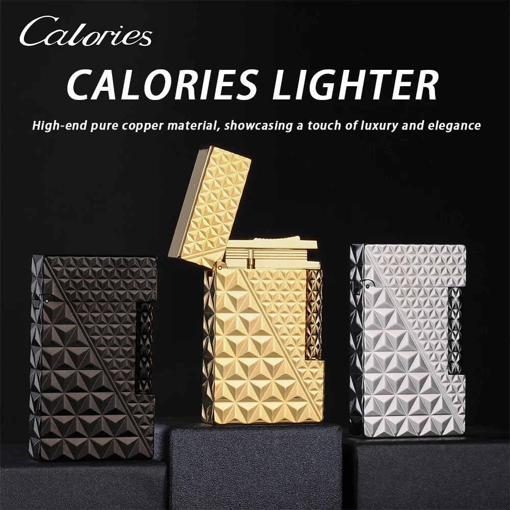

1 Pc Calories Pure Metal Brass Lighter Creative Carving Simple Design Side Sliding Ignition Gift Box Packaged for Holiday Giving