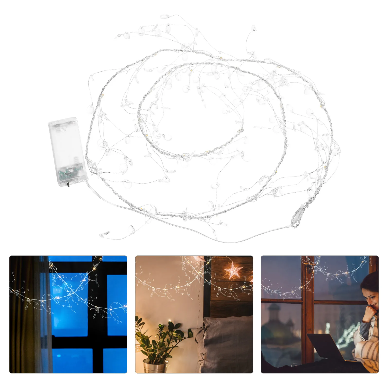 Goccia d'acqua Filo di rame Lampada Stringa Lucine Corta decorativa per le vacanze Appesa Ufficio bianco trasparente