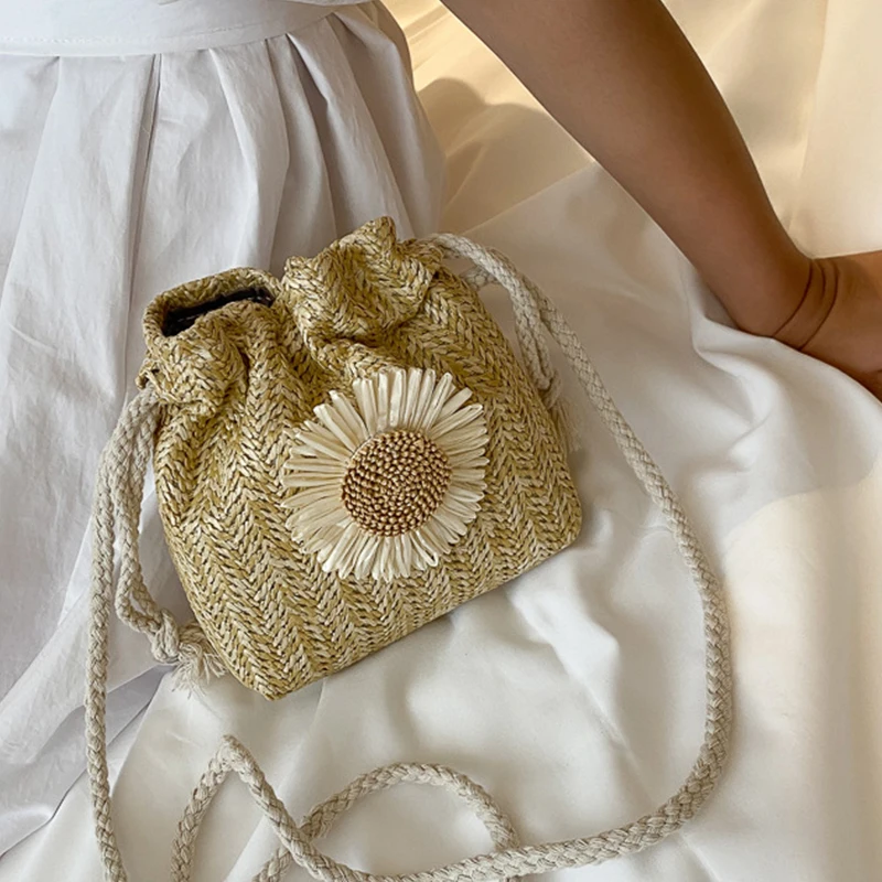 حقيبة من قش الخيزران للنساء ، حقيبة كتف ، كاجوال ، شاطئ ، صيف #2