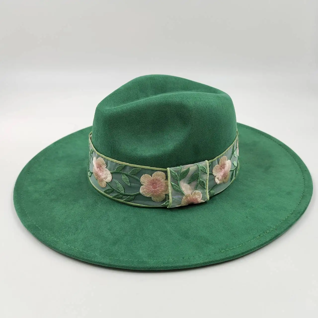 New Suede Green Fedora Hats for Women Men 9.5cm Wide Brim Panama Western Cowboy Hat Winter Jazz Church Sombrero Caps