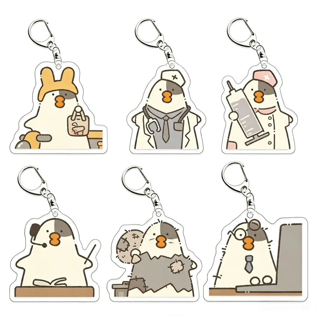 Porte-clés en acrylique Meme Petit Canard Kawaii, motifs d'activités professionnelles variées, breloque pour sac à dos, accessoire décoratif amical, cadeau d'anniversaire