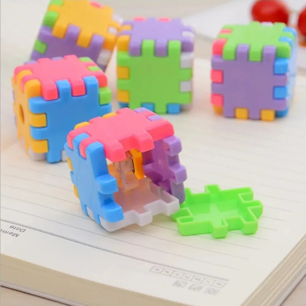 3 Piece Kawaii Creative Blocks Pencil Sharpener Stationery School Office Supplies Novelty Kid Rubik's Gift Cube Funny Toy