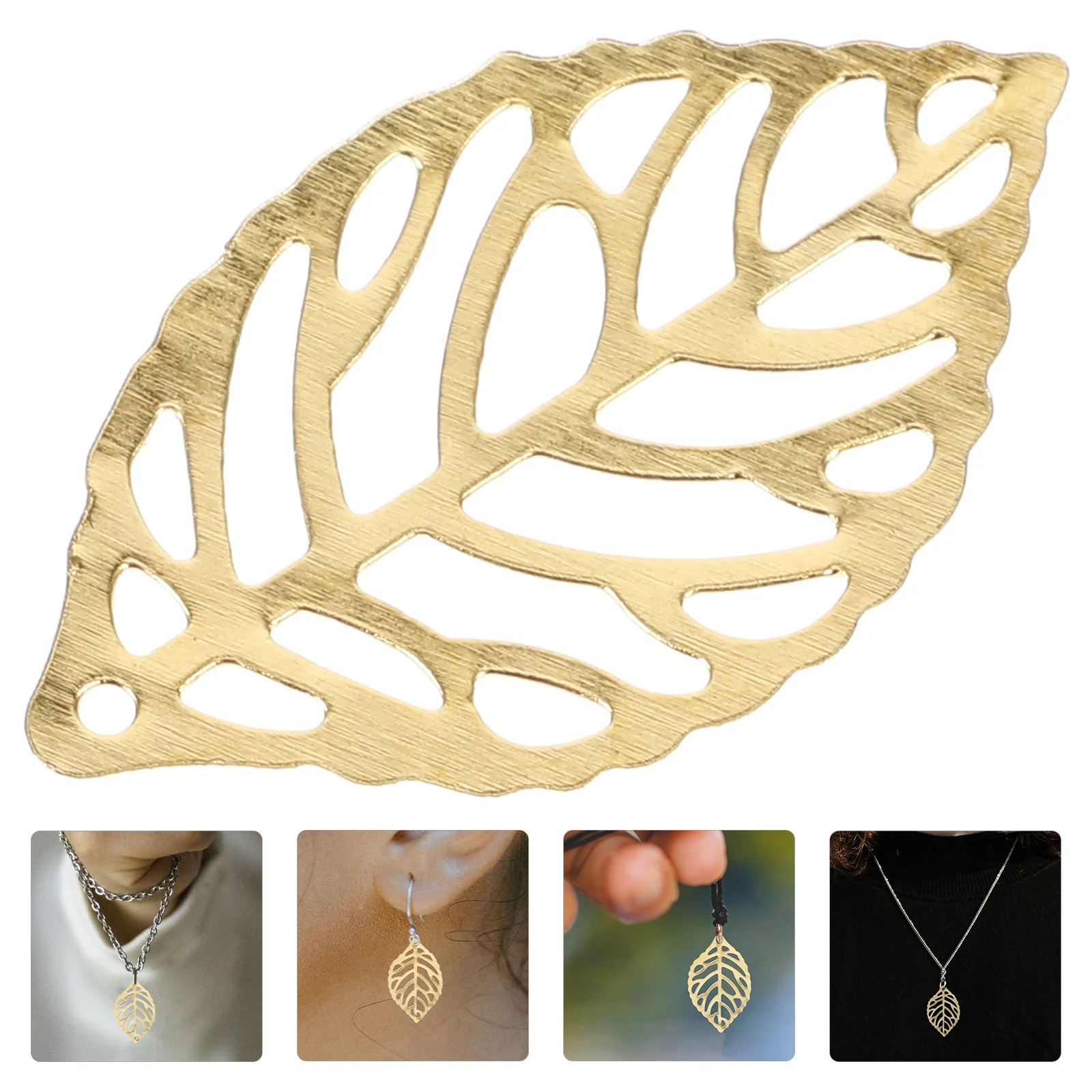 

100 Pcs Rhinestone Beads Alloy Tree Leaf DIY Hairpin Pierced Decor Golden Hollow