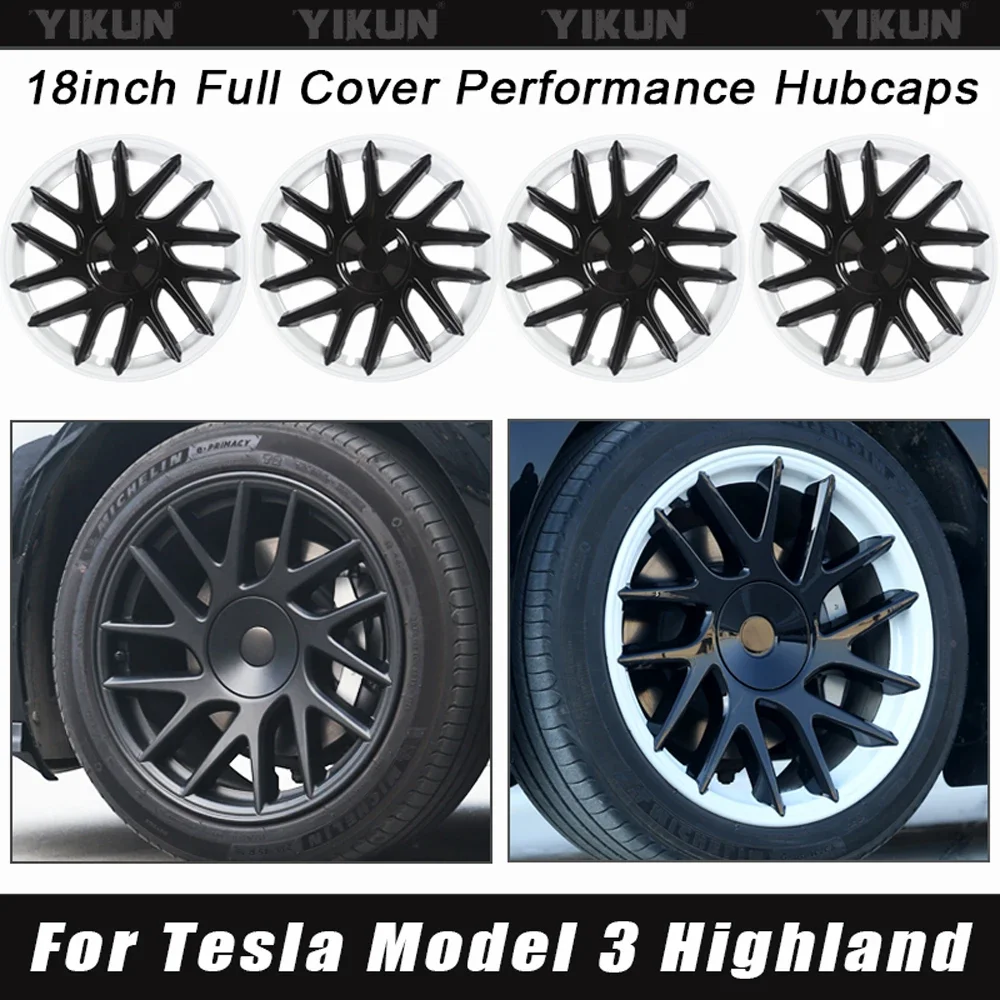 4PCS HubCap for New Tesla Model 3 Highland 2025 18 Inch Performance Replacement Wheel Cap Auto Full Rim Cover Accessories 2024