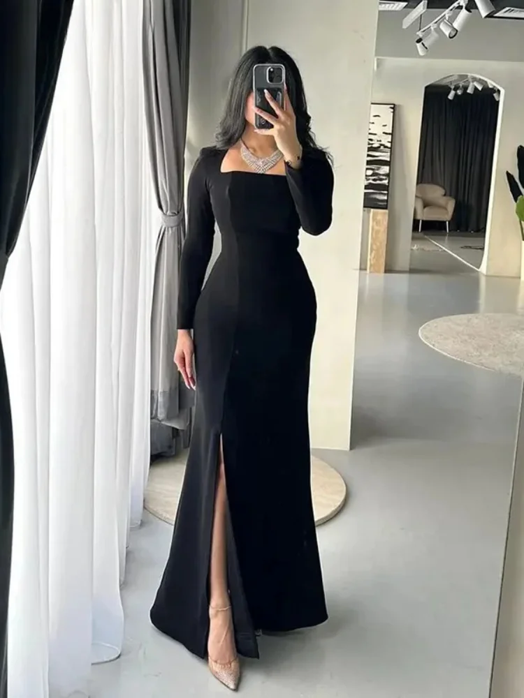 Elegant Mermaid Prom Dress for Women Simple Black Square Neck Party Evening Gown Floor Length Formal Occasion Gowns