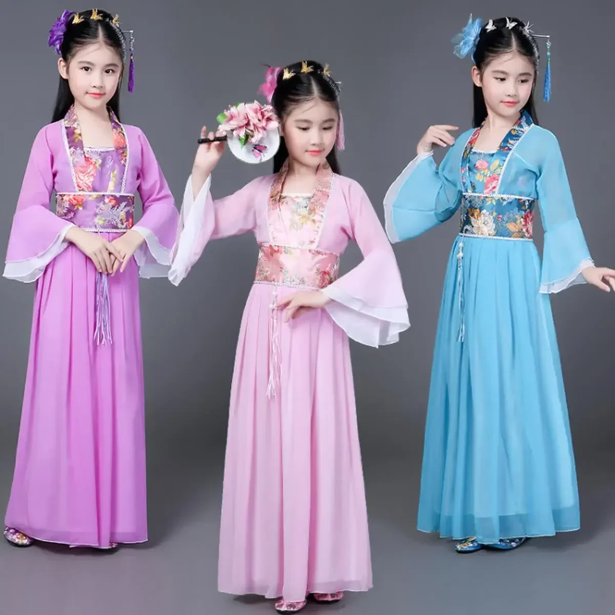 Chinese Traditional Folk Dance New Year Clothes Hanfu For Girls Kids Dragon Dress Skirt Ancient Stage Carnival Costume Clothing