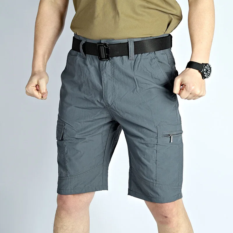 Thin Quick-drying Shorts Men's Splash-resistant Breathable Five-point Pant Solid Color Multi-pocket Summer Casual Cargo Shorts