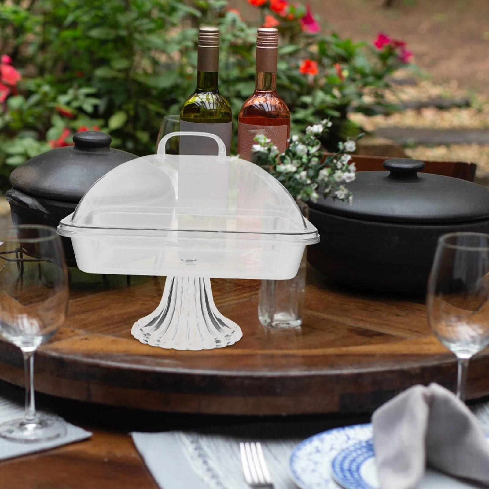 

1 set Transparent 27cm Food Preservation Tray Square Plate High Cover Cake Stand Snack Tray Serving Platter Display Stand