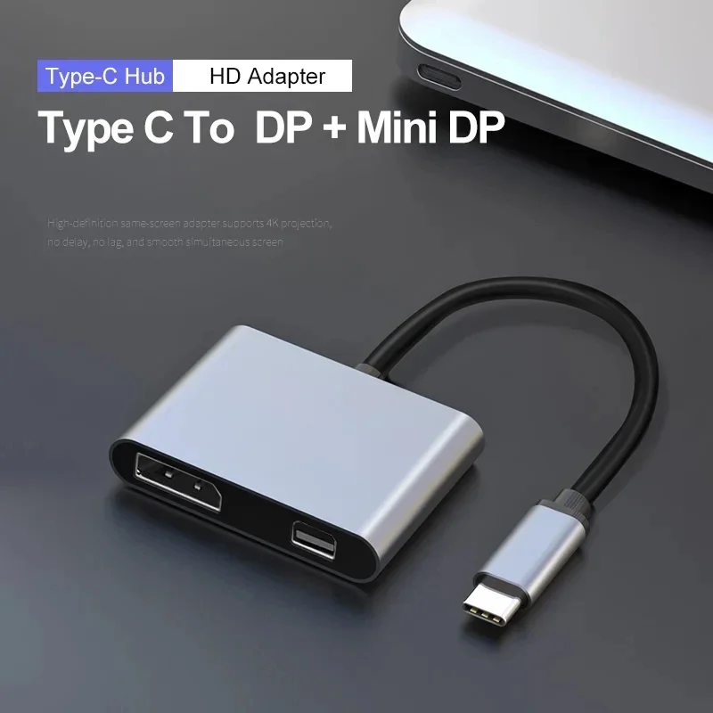 2 In 1 Usb C Hub Type C Naar Dp 4K Mini Dp @ 60Hz Voor Mobiele Telefoon Notebook Dual Screen Display Converter Docking Station