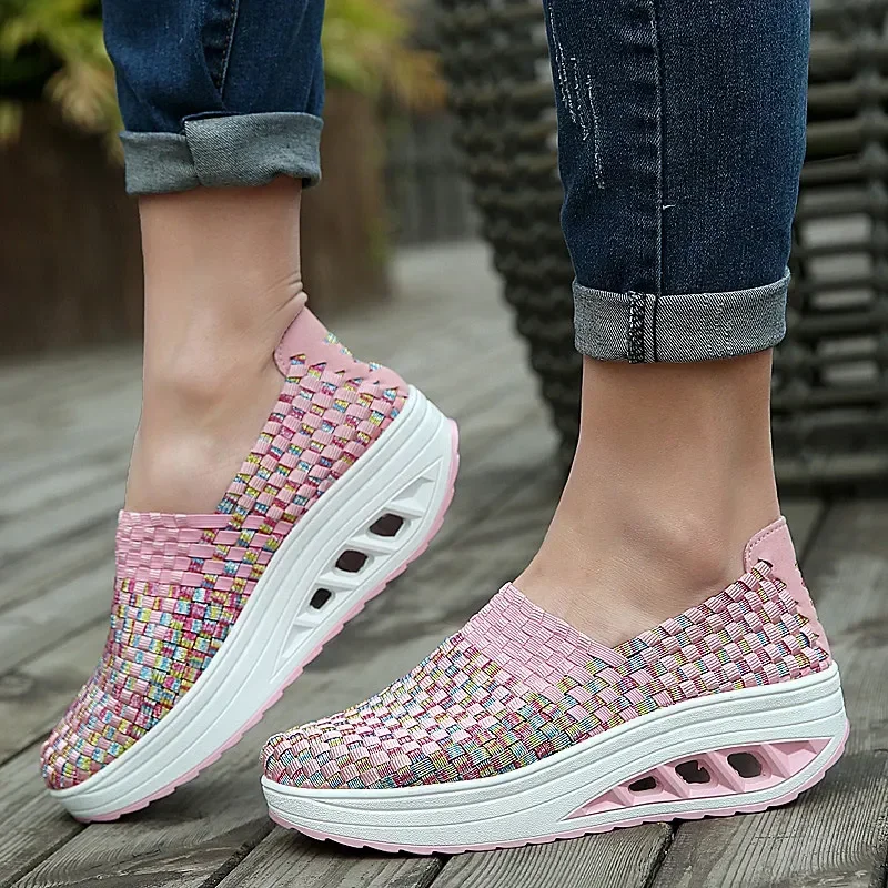 Women Sneakers Casual Wedges Increased Platform Shoes Woman Woven Breathable Sneakers Tenis Shoes Zapatillas Chaussure Femme