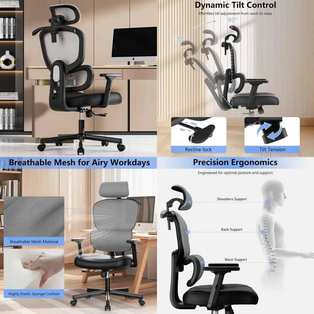 

Ergonomic High-Back Office Chair with Lumbar Support for Big and Tall, Reclining Comfort Home Desk Chair