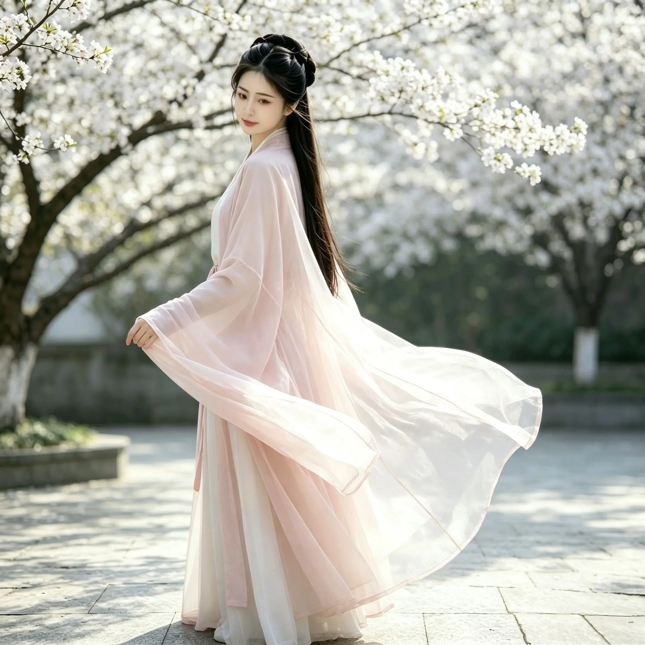 Women Wei Jin Style Pink Hanfu Full Set Chiffon Wide Sleeve Cardigan +  Zhiju Inner Robe Ancient Chinese Fairy Costume Outfit