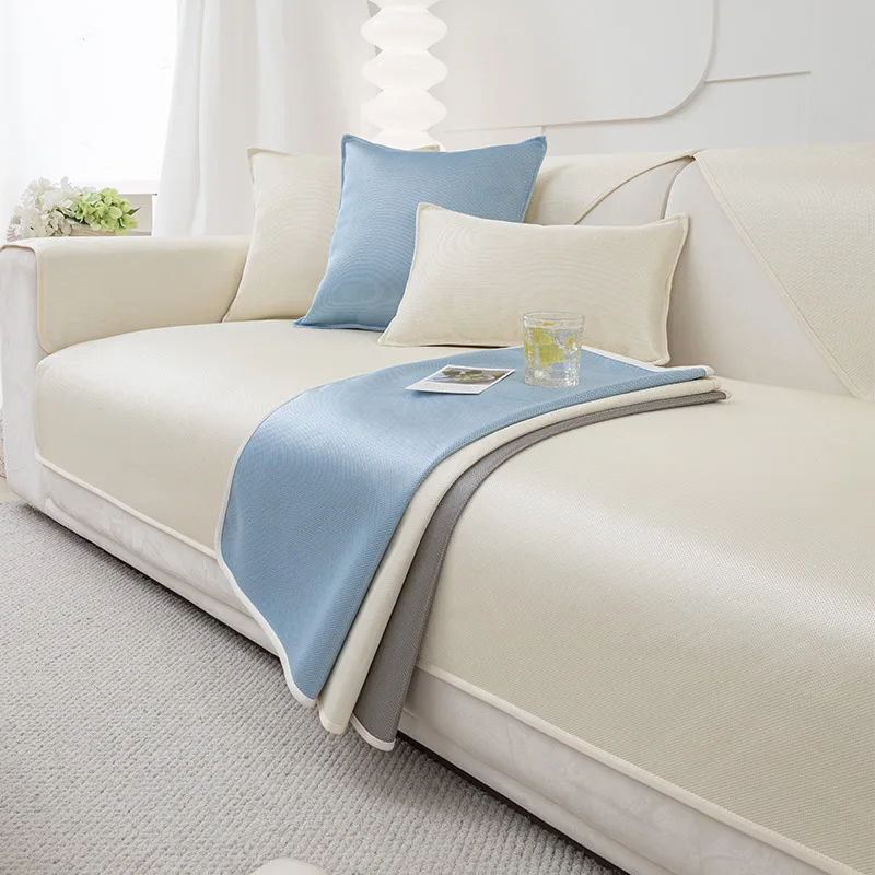 Summer Non Slip Sofa Cushion Full Cover Ice Silk Non Slip Cushion Backrest Cooler Cushion Summer Cool Pad Cover Cloth Towel