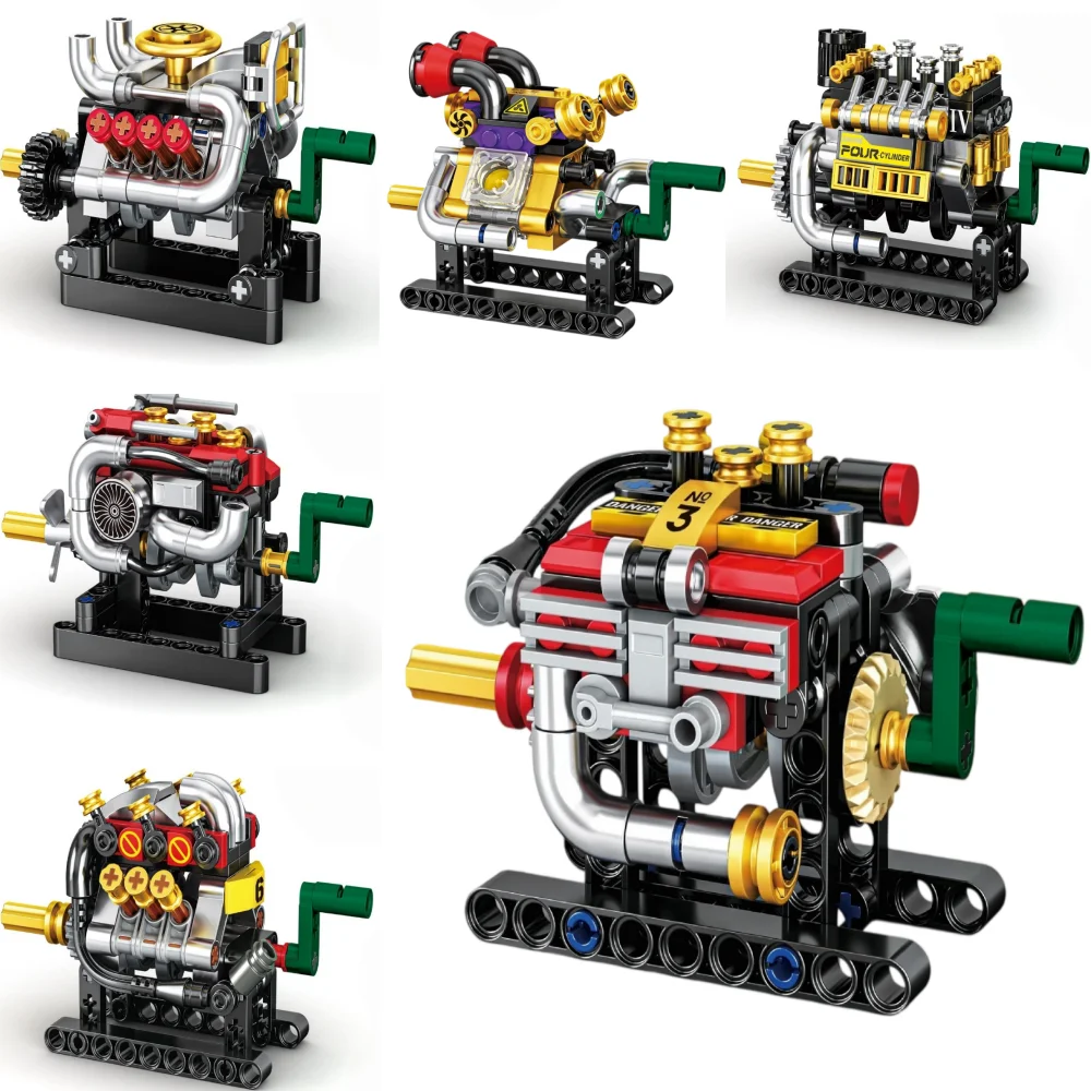 Mini Racing Engine 2/3/4/6/8 Cylinder Turbo Engine Assembly Building Block Set Toy Gift