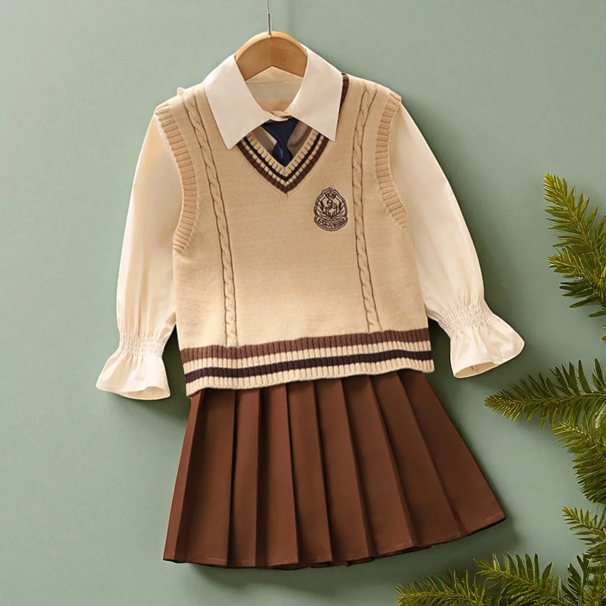 

Girls Clothing Set School Uniform Outfits Knit Vest & Shirt & Skirt 3pcs Set Baby Girls Tracksuit Teens Kids Suit Costumes 5-13Y