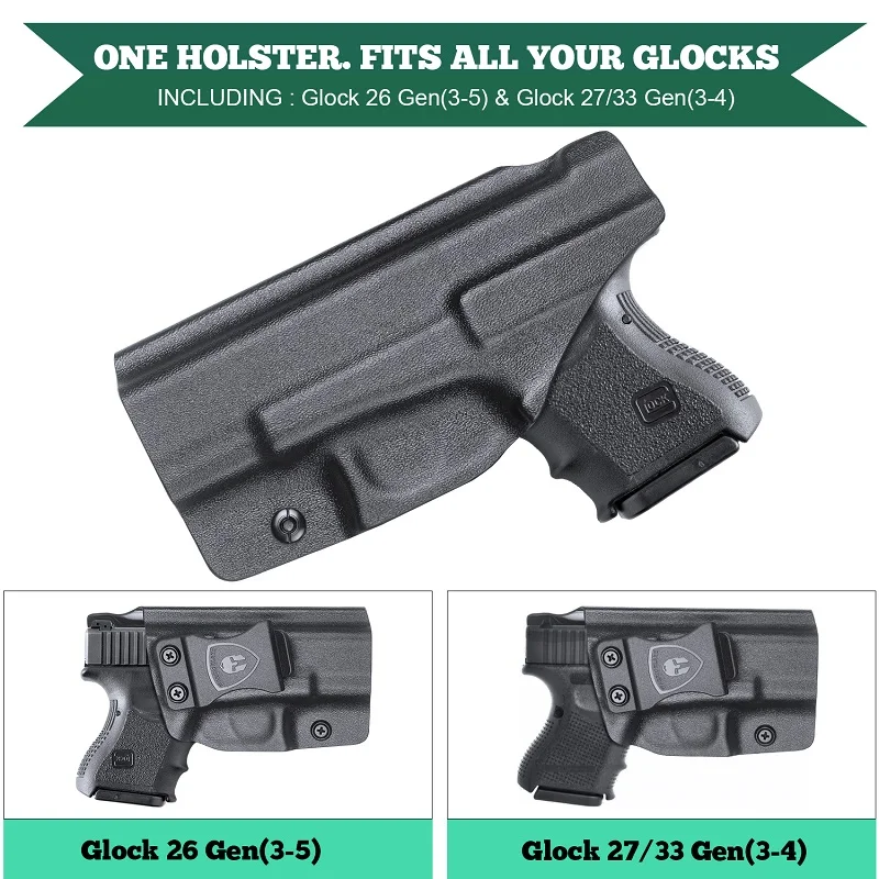 Imagem -02 - Glock 26 Coldre Iwb Kydex Coldre se Encaixa: Glock 26 Gen 35 & Glock 27 33 Gen 34 Pistola Iwb Escondido Transportar Bolsas de Arma Mão Direita