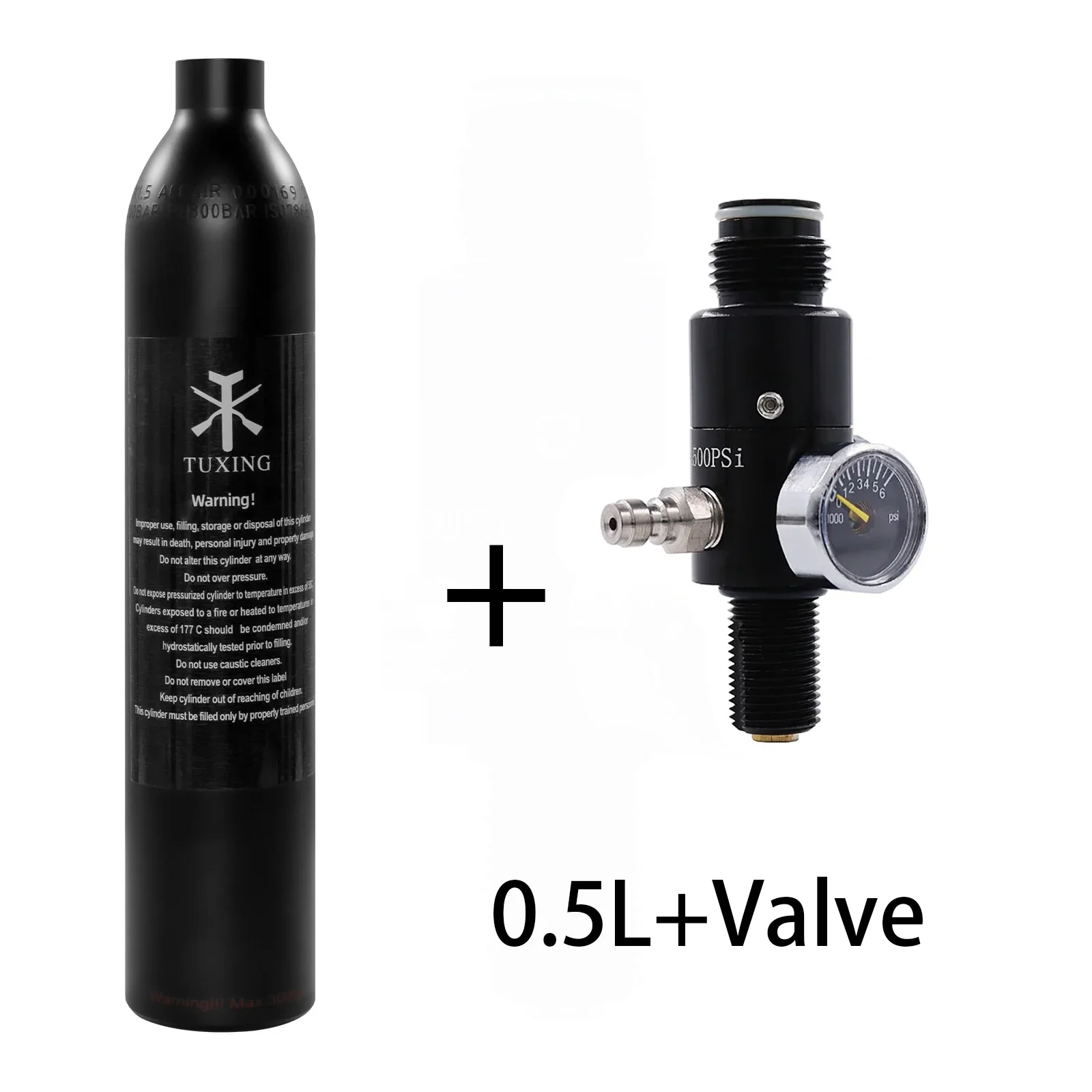 TUXING 0.5L 500cc Aluminum Cylinder with Regulating Valve 30MPA 3000psi High Pressure Air Tank Oxygen CO2 Bottle Filling M18*1.5