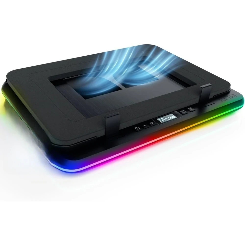 Multi-Function Gaming Laptop Cooling Pad - 4 Powerful Turbo Fans - 4 x 4000 RPM, Dynamic RGB, 4-Ports USB,  2 Power Modes USB-C/
