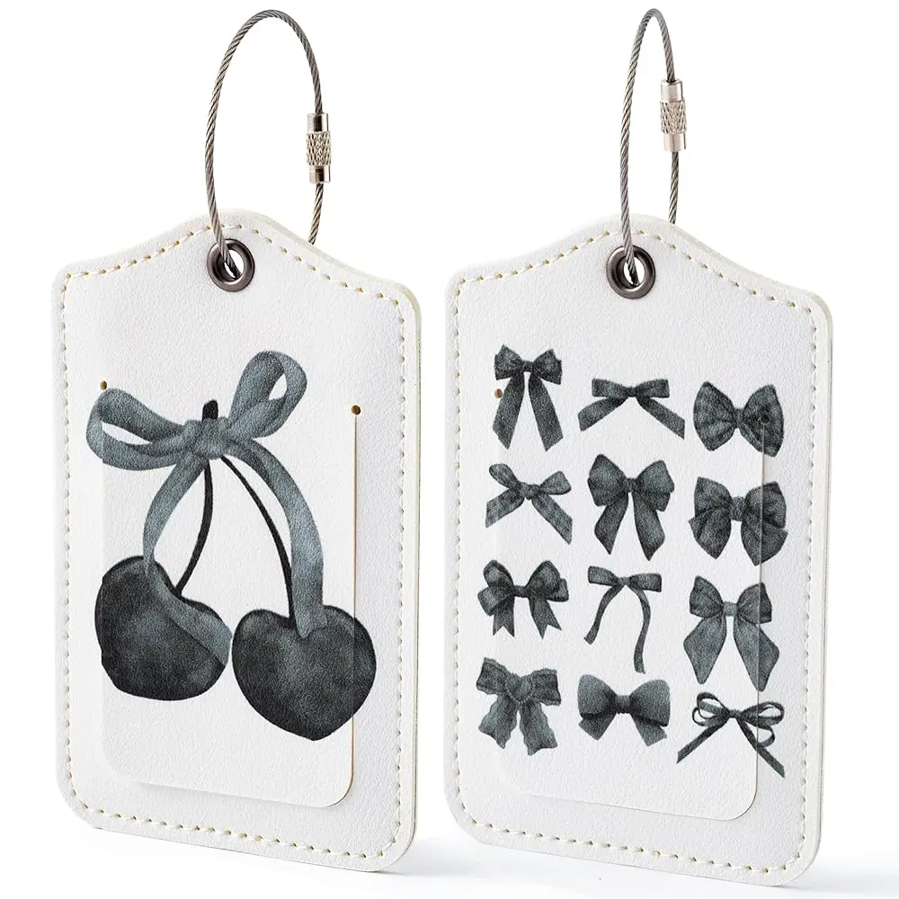 

Leather Cruise Luggage Tags - 2pcs Leather Black Cherry Bow Tie Pack Luggage Tags Trendy Watercolor Identification Suitcase A