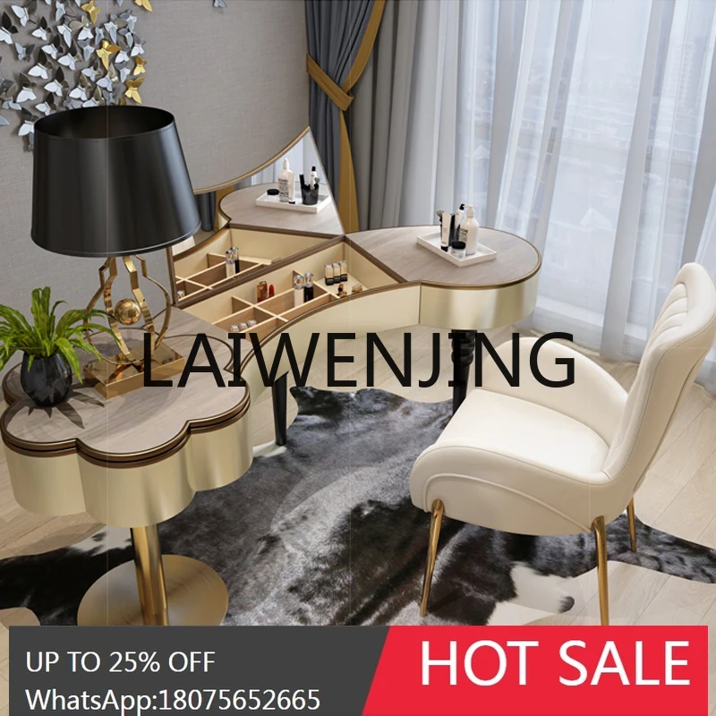 

Light Luxury Dressing Table Bedroom Simple Paint Stainless Steel Mini Ins Wind Net Red Makeup Table