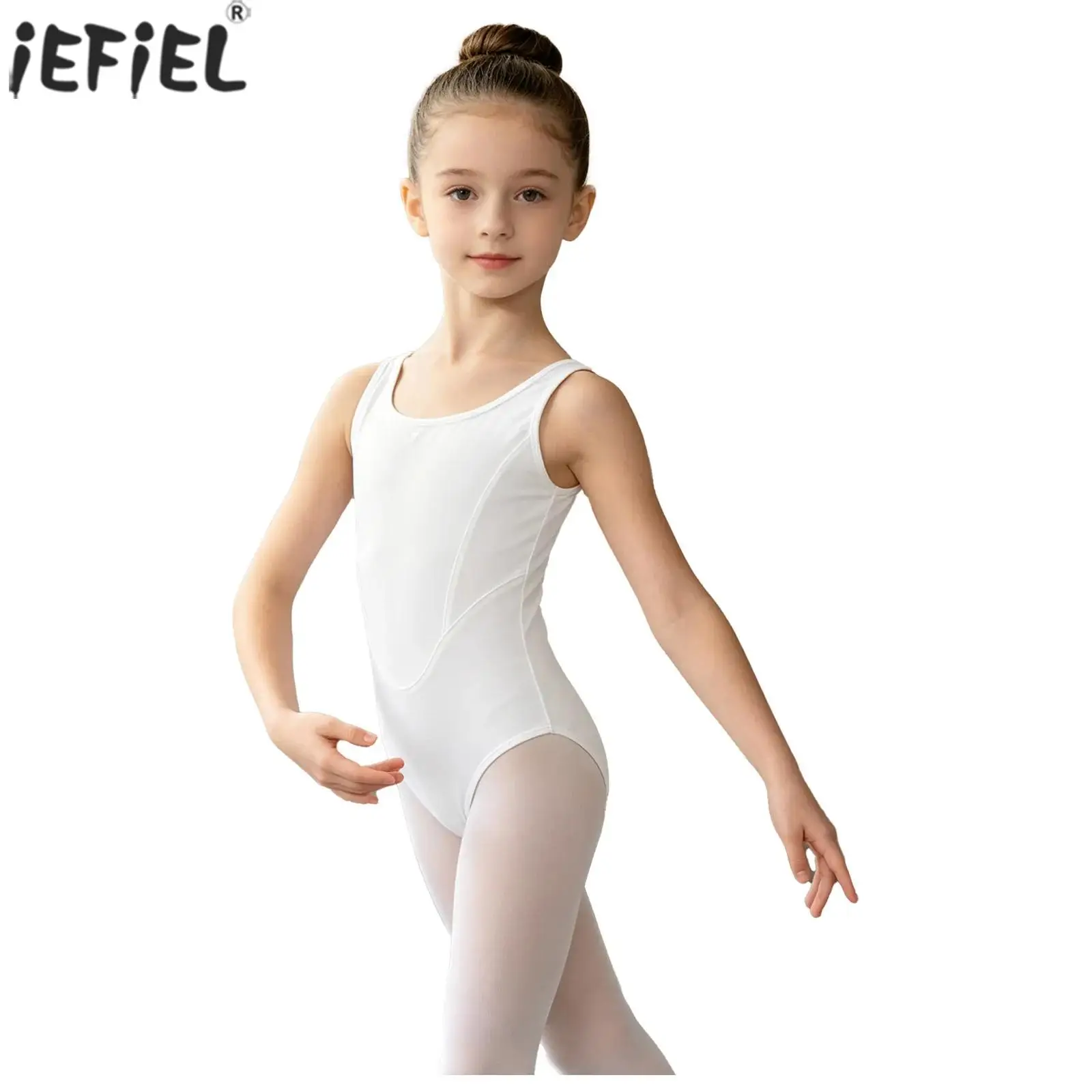 Children Girls Ballet Jersey Dance Gymnastics Leotard Sleeveless Solid Color Bodysuit Skating Yoga Workout Practice Clothing