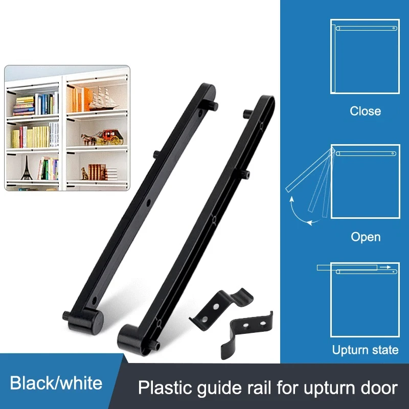 Concealed Flip-up Door Plastic Slide Rail, Hidden Side Mount Track, Fitting For Cabinet, Bookcase & Storage Cupboard