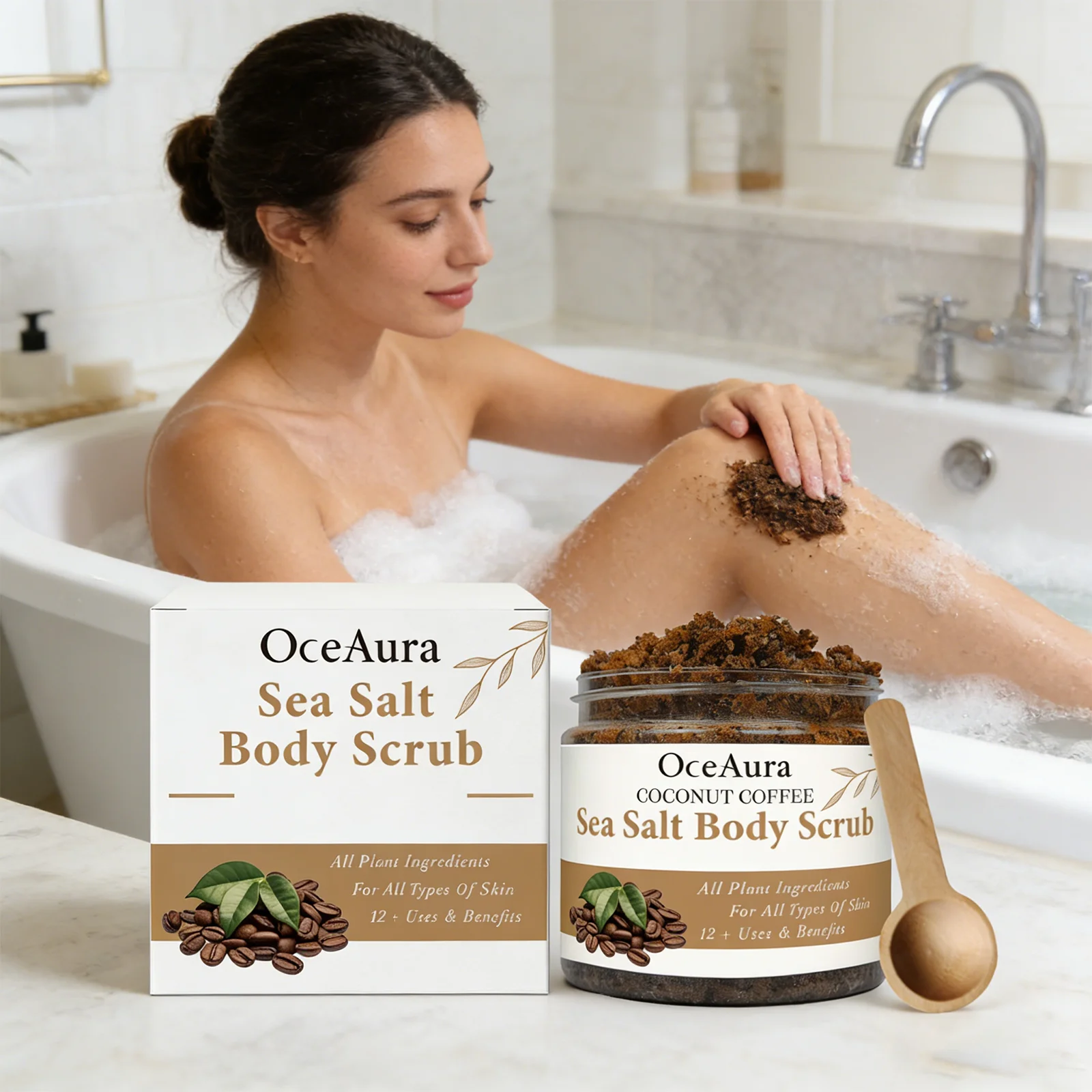 Kokosnuss-Kaffee Körperpeeling Exfolierendes Mittel für Abgestorbene Haut Trockene Haut Behandlung Glatte Hautpflege Winter-Hautpflege Feuchtigkeitsspendend Reparierend 100g