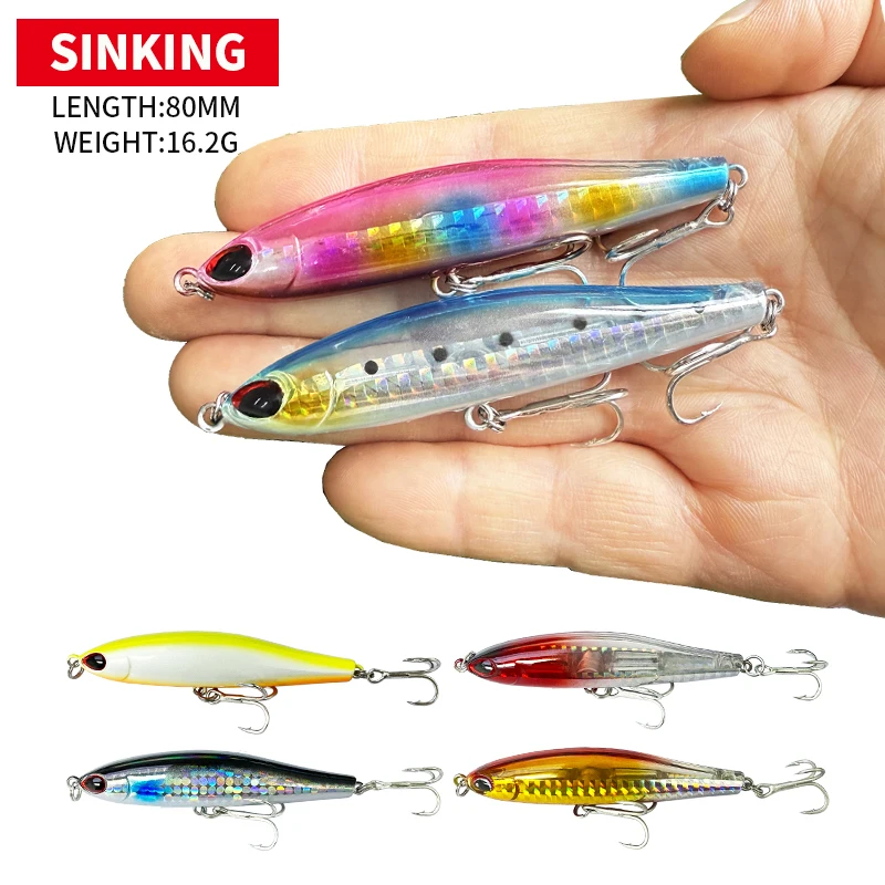 

1Pcs 16g 80mm Sinking Pencil Fishing Bait Bass Trout Lure Whopper Plopper Fishing Tackle Sinking Fish Pencil Bait PE025