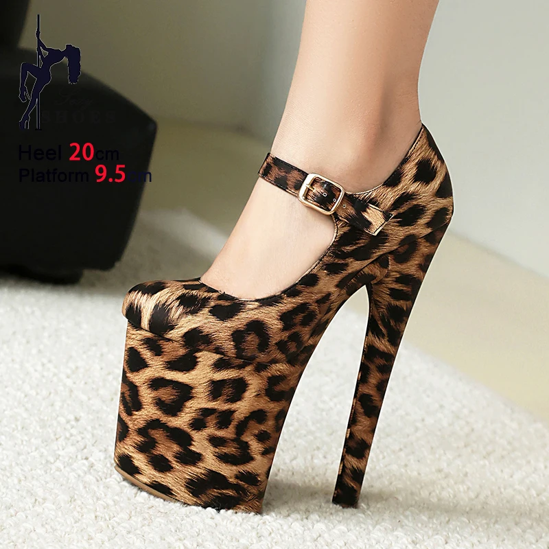 

Woman Thick Platform Sexy Fetish Trend Leopard Print Buckle Strap Women Pumps 20CM Extreme High Heels Nightclub Stage Show Shoes