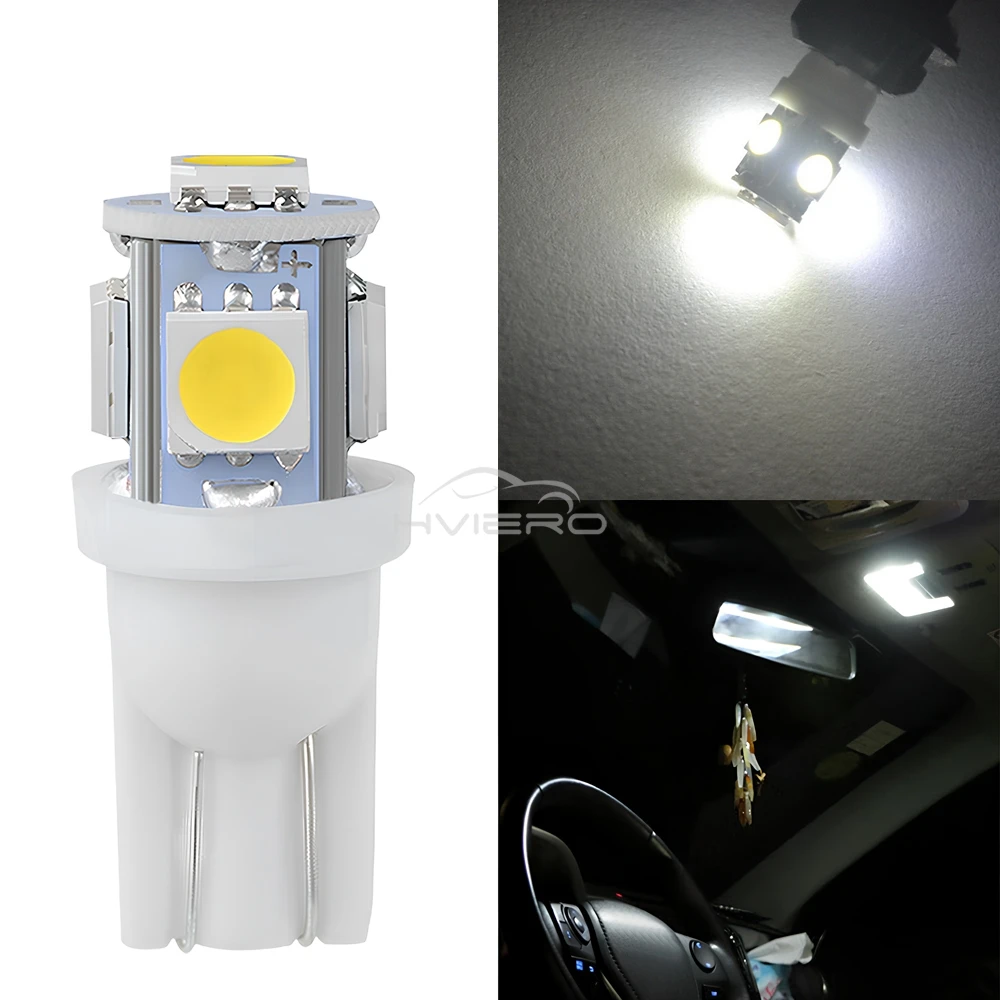 10X Car LED T10 5050 5SMD High Quality Multiple Colors Wedge Lights License Plate Bulbs Marker Light Reading Dome Lamp Headlamp