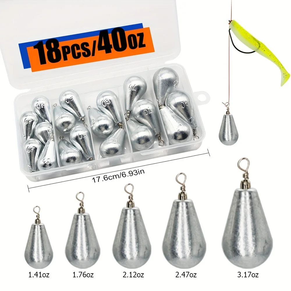 

18/61 штук в коробке, прочные рыболовные грузила из цинкового сплава в форме капли, подходят для рыбалки с берега, морской рыбалки, рыбалки с лодки, донной ловли, незаменимые аксессуары для рыбалки на открытом воздухе.